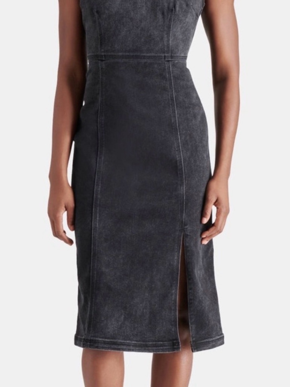 Steve Madden Washed Black Midi Pencil Skirt with Front Slit